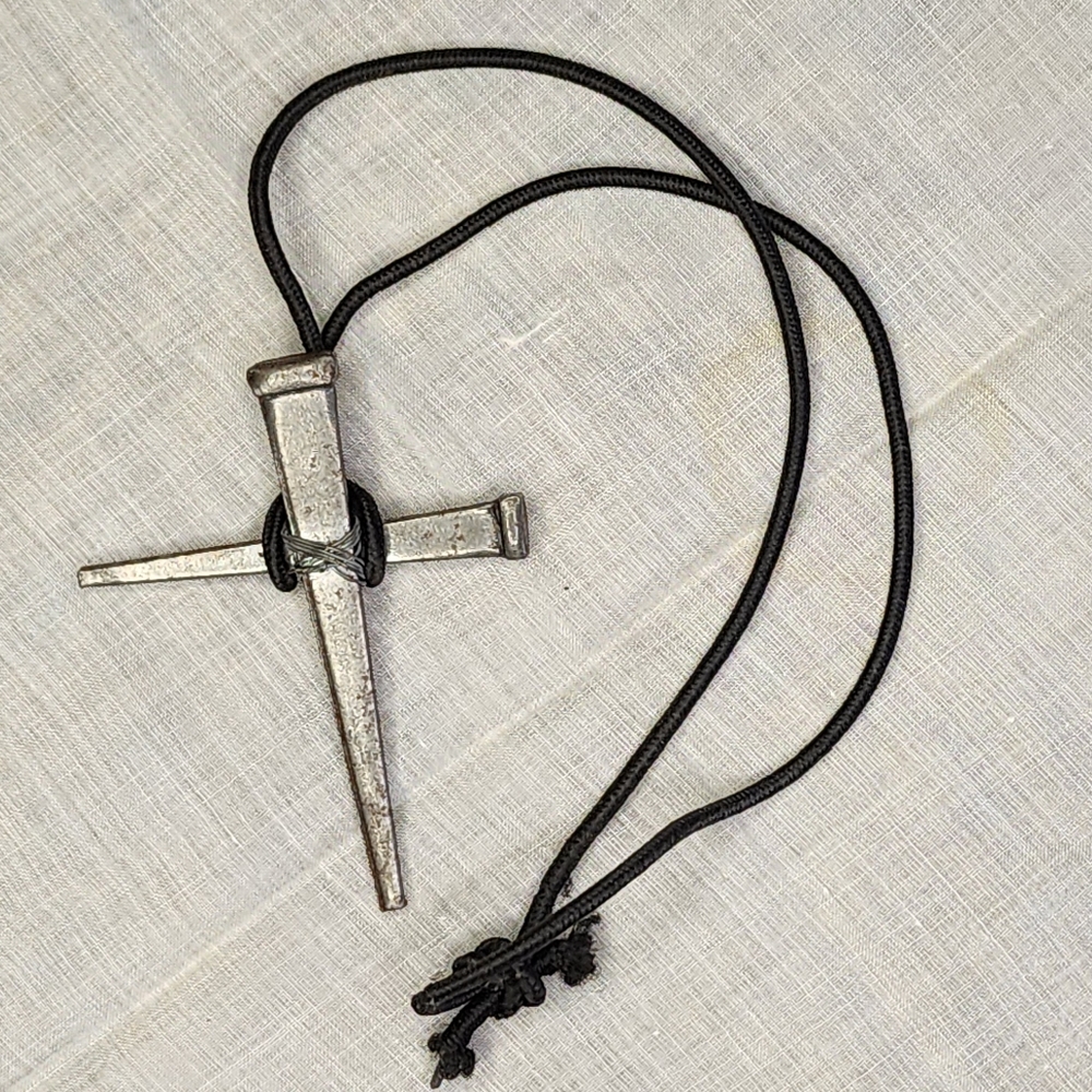 Hand Cut Nail Crucifix Necklace.